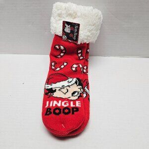 New w Tags 1 Pair Betty Boop Men Women Slipper Socks Red Black Jingle Candy Cane